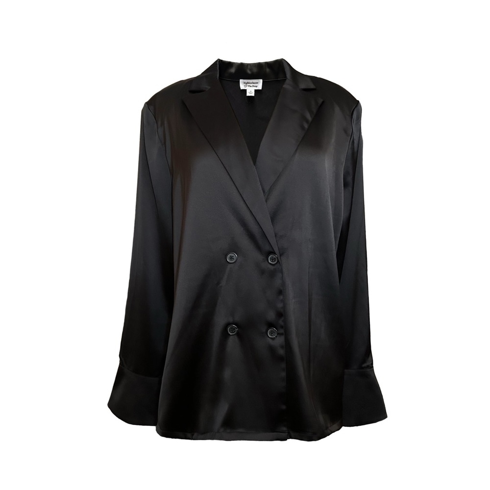 Flare Cuff Black Satin Double-Breasted Blazer